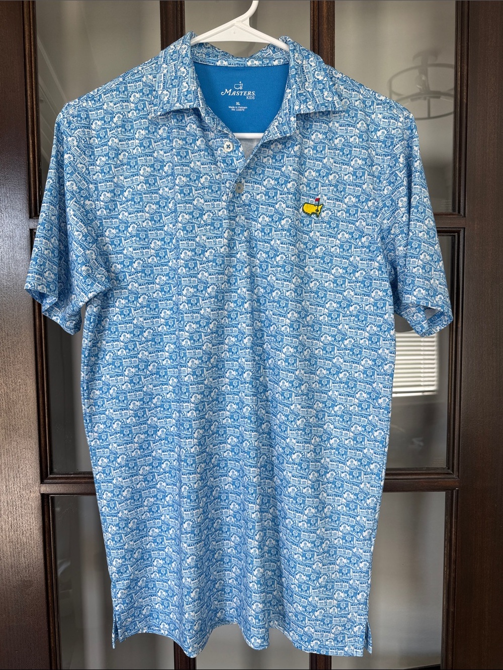 Masters Kids Youth XL Light Blue Printed Golf Polo with Masters Logo